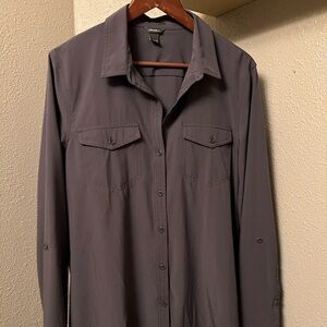 Eddie Bauer Women's Dark Grey Departure Stretch Long Sleeve Shirt with UPF 50